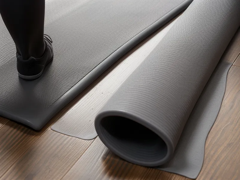 Tapis de sport et baskets prêts pour une séance de programme maison de remise en forme.