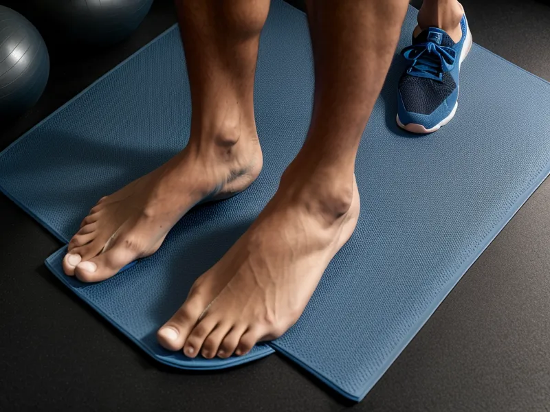Tapis de fitness coincé entre un canapé et un meuble, illustration du manque de place à la maison