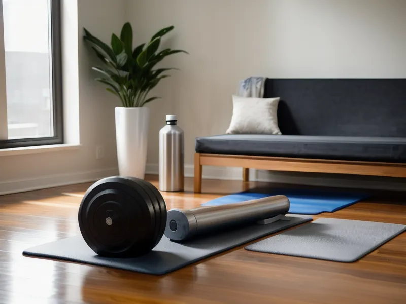 Coin sport minimaliste dans un petit appartement pour s'entraîner au quotidien.