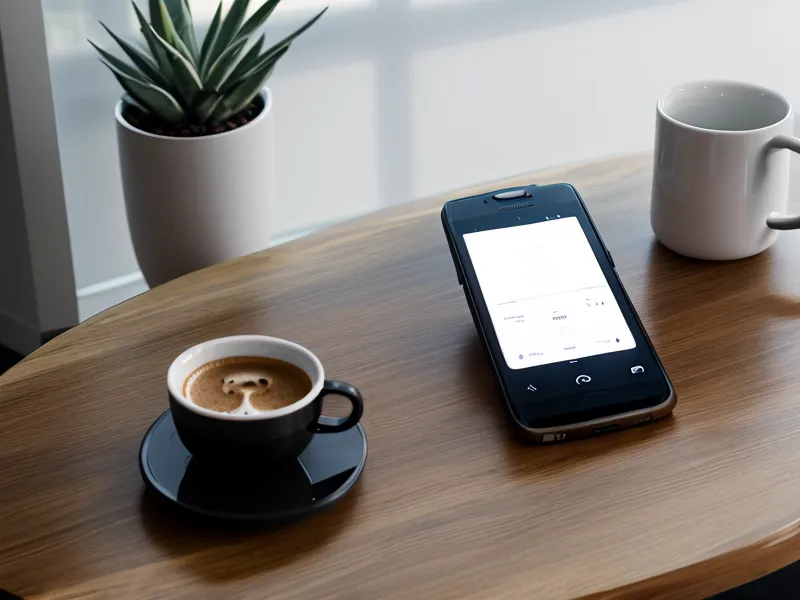 Smartphone affichant le guide de prise de muscles rapide, posé près d'un café avant une séance de musculation maison.