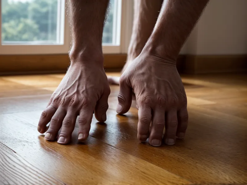 Mains d'un homme pratiquant des exercices de mobilité articulaire pour retrouver de l'aisance après des heures de bureau