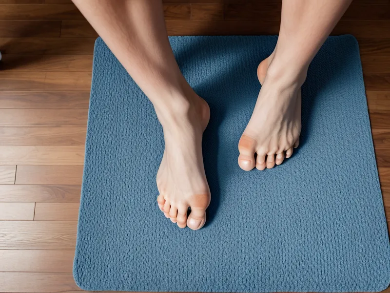Entraînement pieds nus sur un tapis de fitness à la maison, un conseil d'équipement pour la stabilité et la prévention des blessures