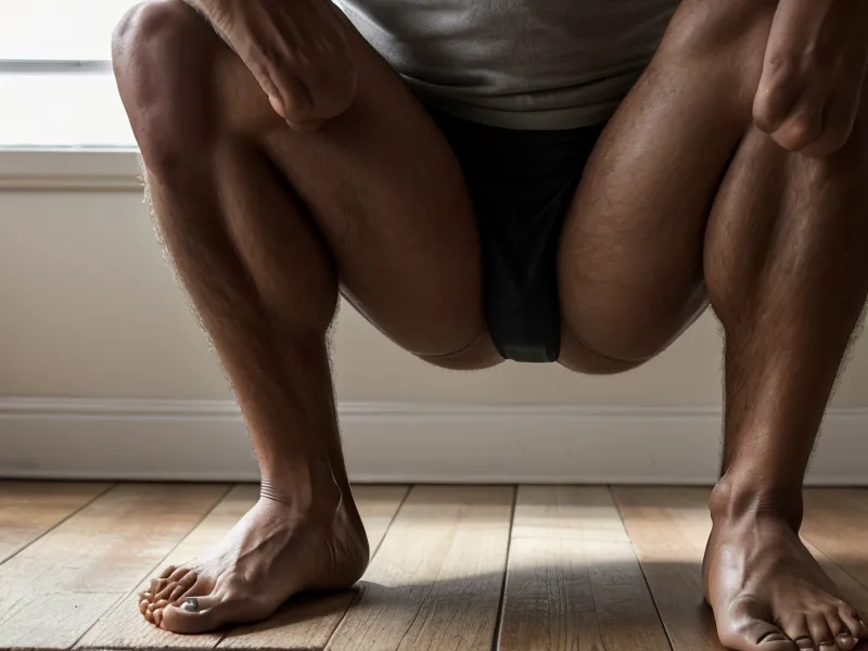 Exercice de mobilité articulaire au sol pour un homme dans la quarantaine, séance de fitness maison sur tapis