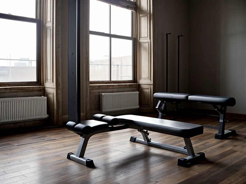 Équipement de fitness à la maison transformé en portant à vêtements, symbole d'un programme maison abandonné