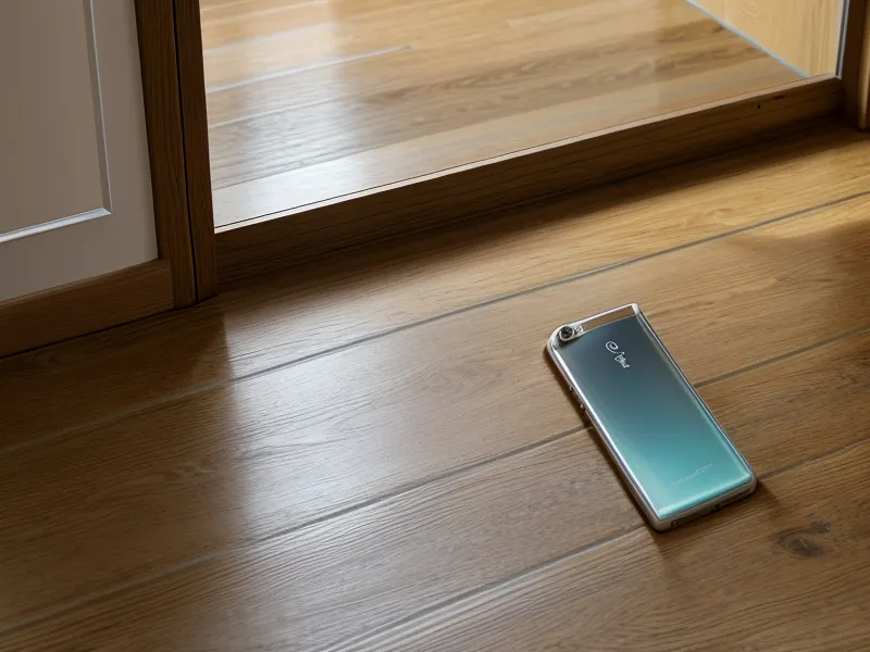 Smartphone affichant un programme maison de sport posé sur le parquet du salon